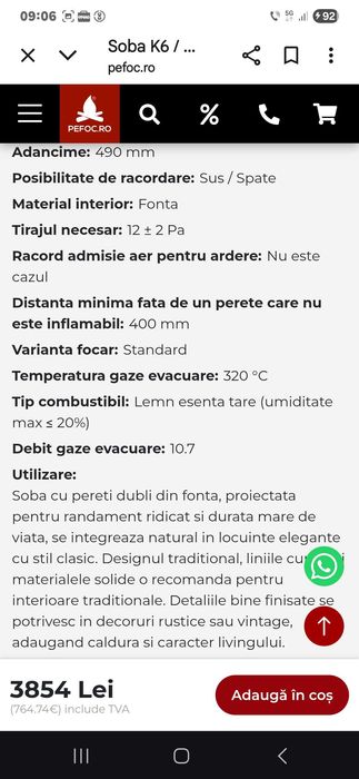 Soba fonta cu pereti dubli