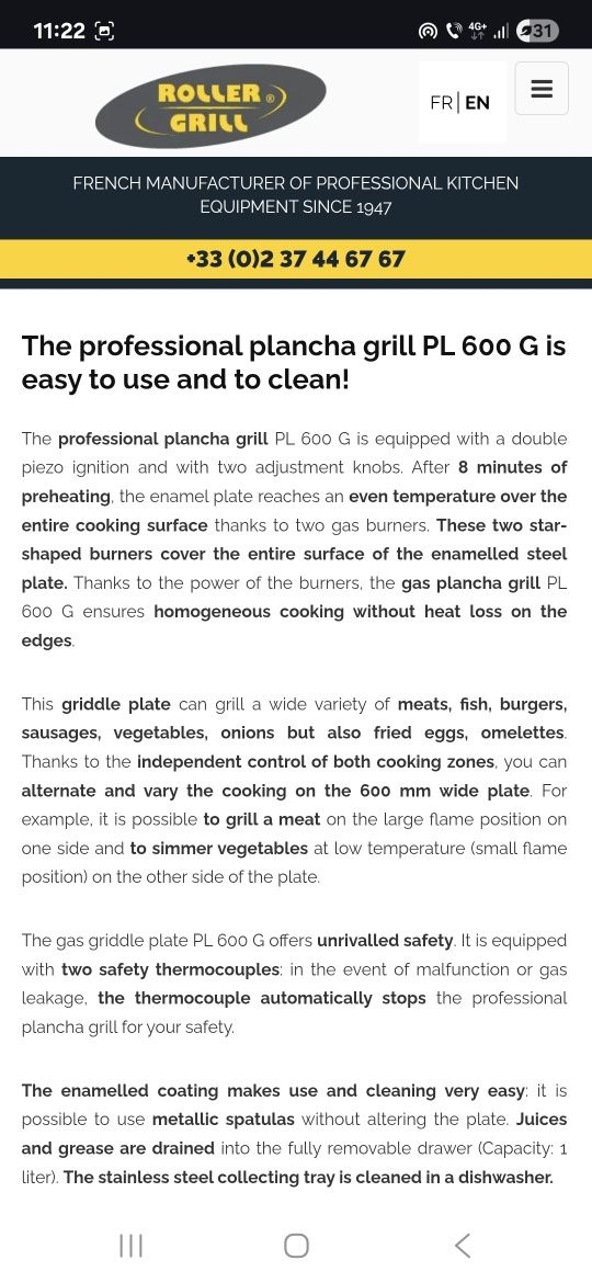 Grill gaz placa plancha inox emailat Roller Grill profesionala