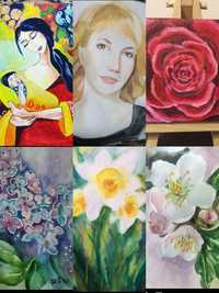 Картина к 8 марта, портрет, цветы подарок девушке женщине