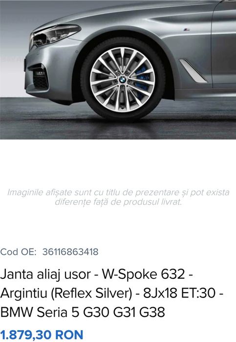 Jante originale BMW seria 5 G30 R18 model W-Spoke 632