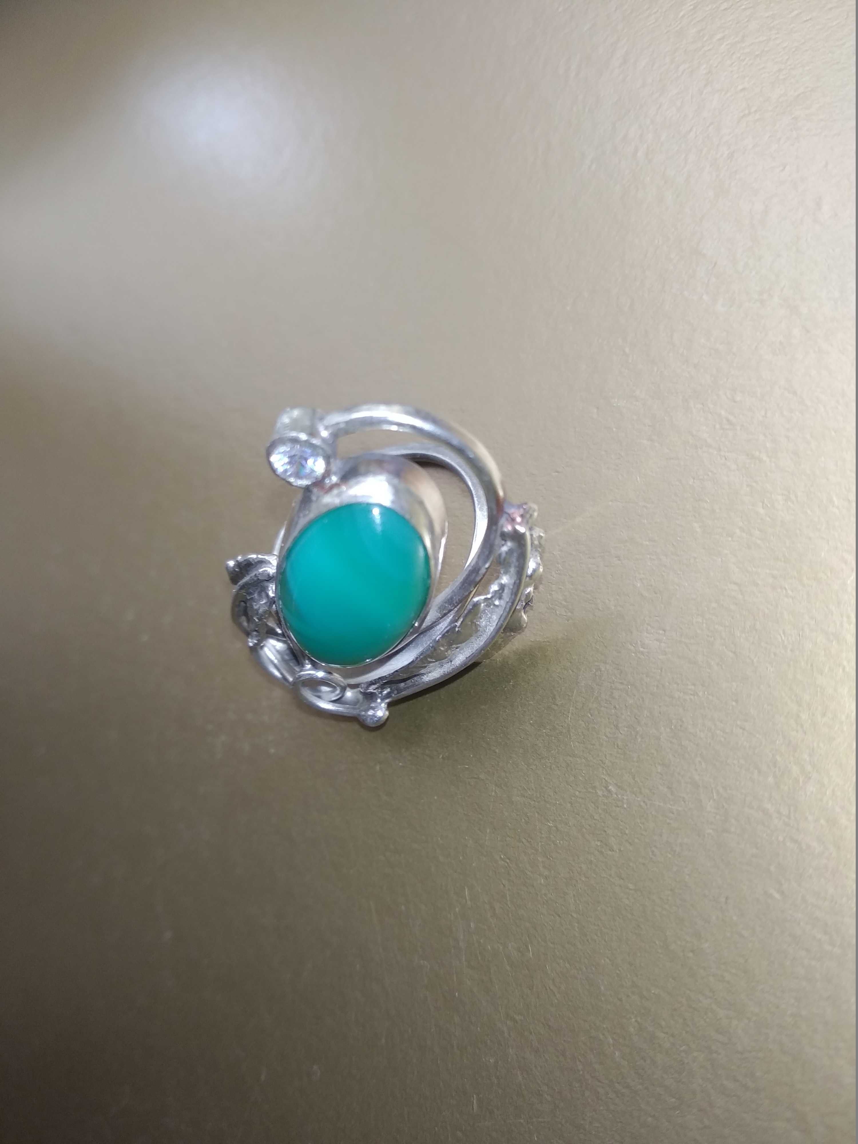 Кольцо женское серебряное с камнем ХРИЗОПРАЗ