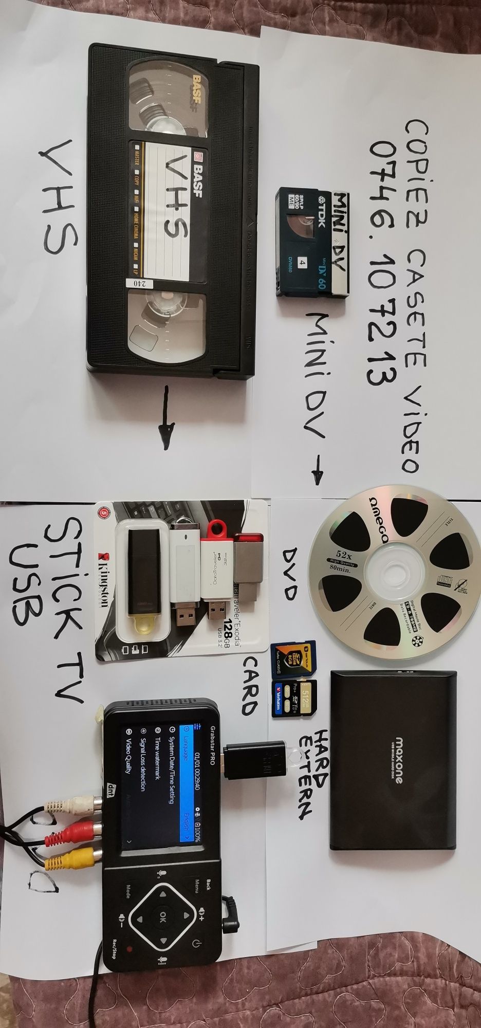 Copiez casete video. Pret 20 Lei o caseta vhs pe un dvd.  Sony,Jvc.