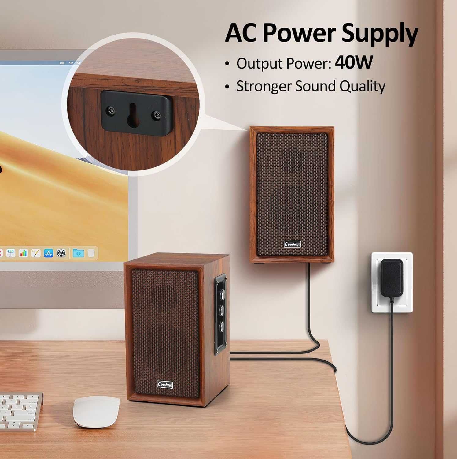 40W Bluetooth дървени компютърни високоговорители 2.0 със силен бас