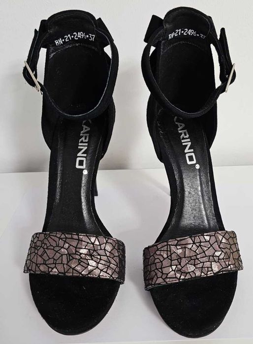 Sandale dama Karino negre cu decoratiuni argintii-bronz , 37