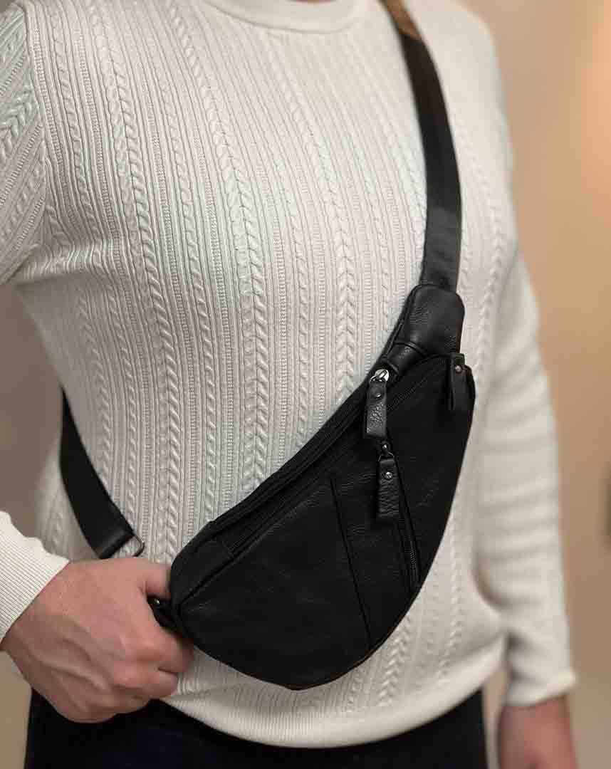 Borseta diagonala Barbati (crossbody) Slim: Piele Naturala Negru- Maro