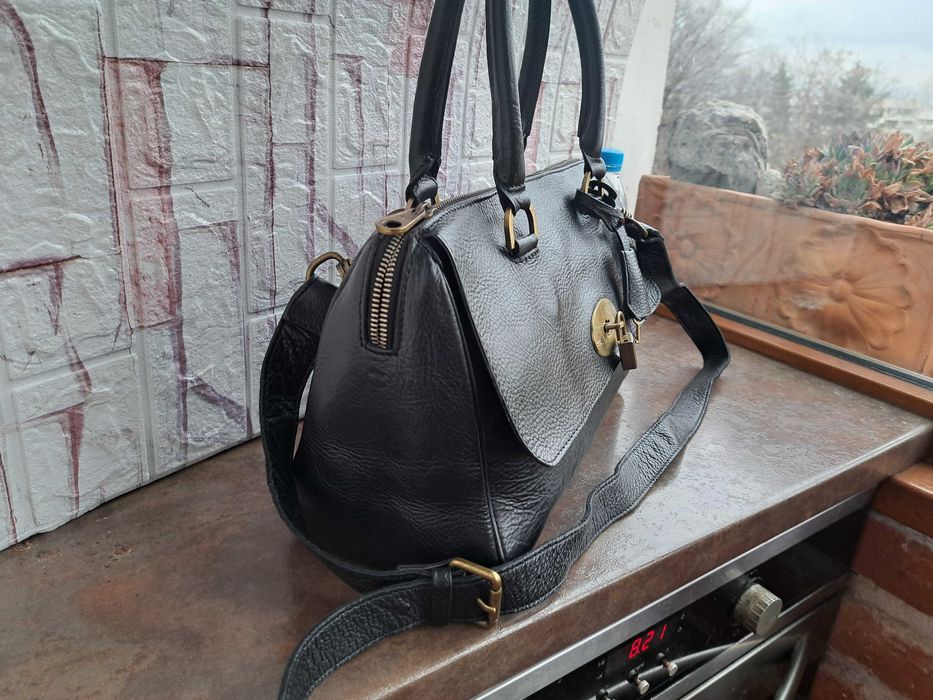 дамска чанта,Mulberry,черна кожена чанта-естествена кожа