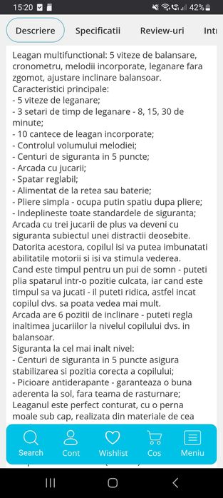 Leagăn electric bebe