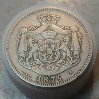 Monede din argint 1 leu 1874 România regele Carol I