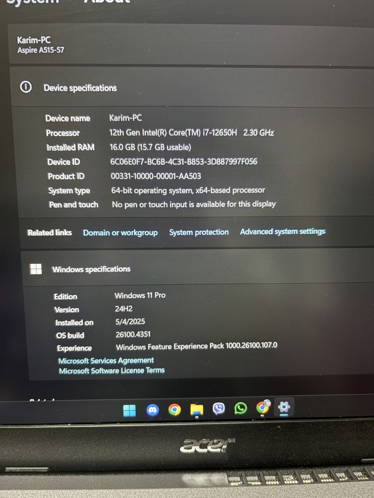 15.6” Full HD Лаптоп Acer Aspire 5 Core™ i7-12650H / 16GB / 512GB SSD