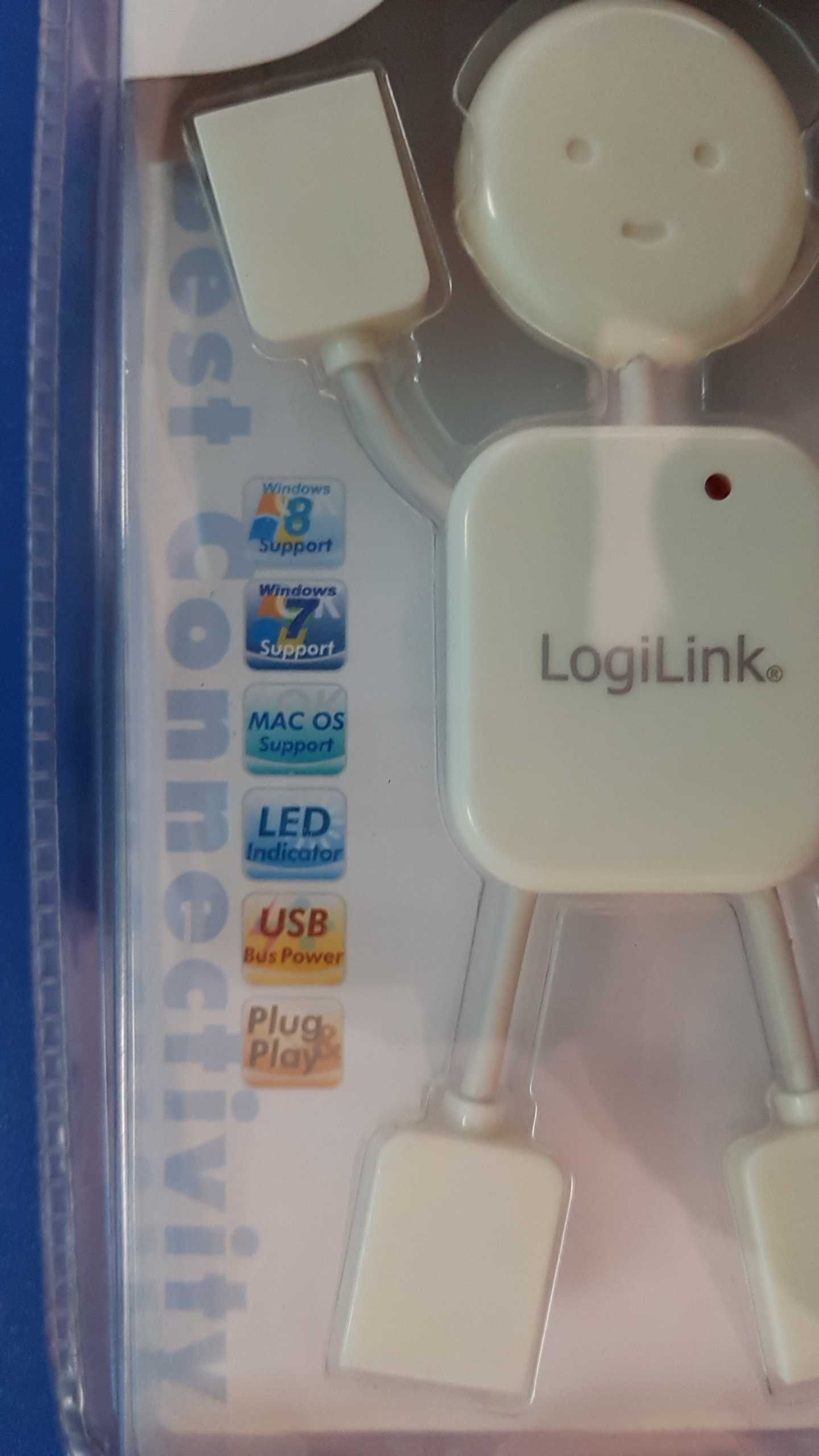 Hub LogiLink UA0071, 4 x USB 2.0, Alb, 40 cm, LED