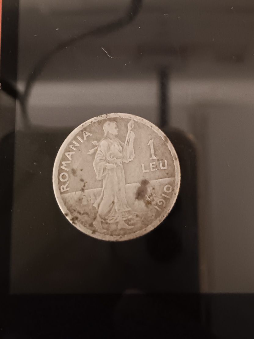 Moneda de 1 leu cu Carol 1 din 1910,din argint