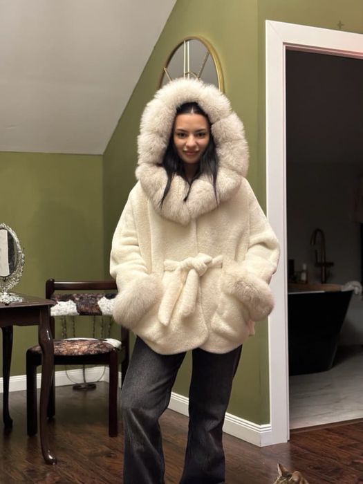 Poncho/Blana naturala alpaca-vulpe