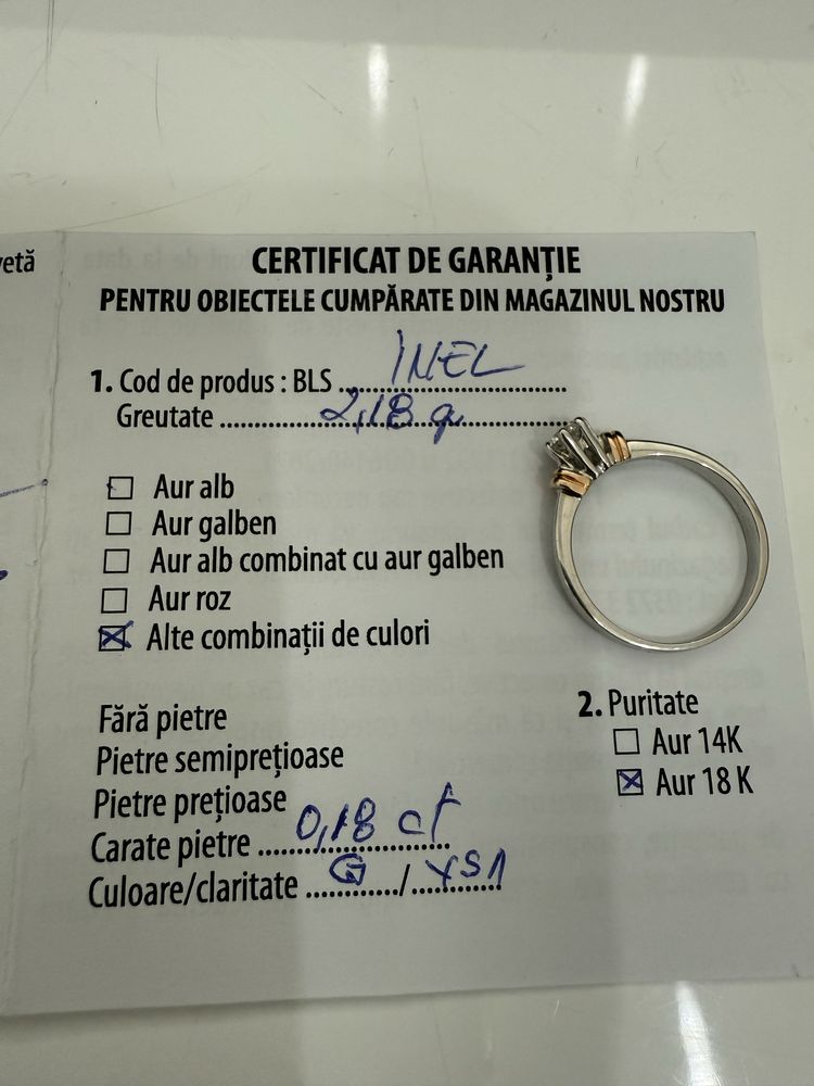 Inel Logodna Aur 18k cu Diamant Natural 0,18 k certificat