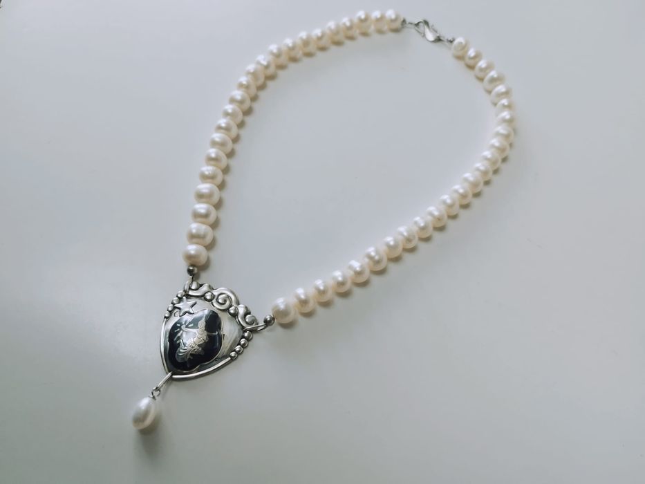 Vechi colier din argint 826 si ichizatoare 925, perle baroc, handmade