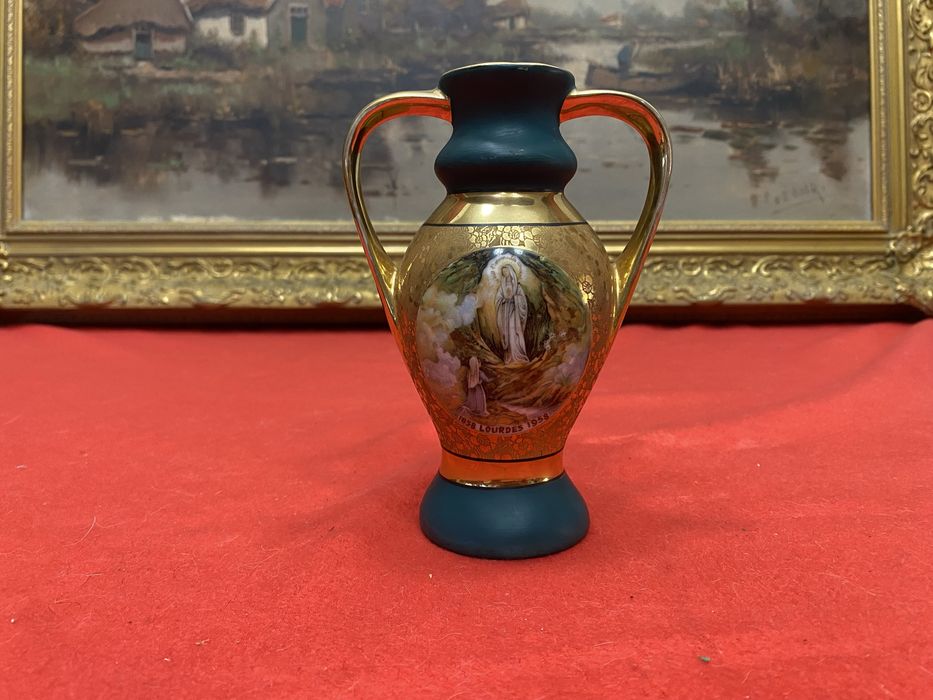 Френска ваза Limoges 1958 24 к позлата ръчно изрисувана