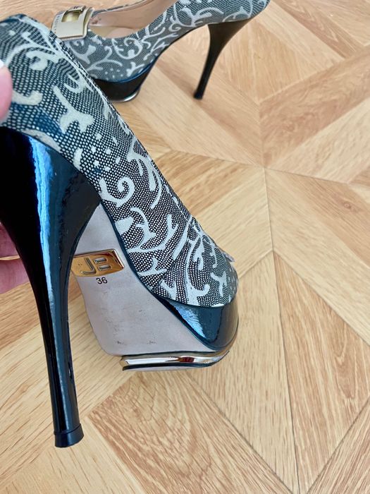 Pantofi eleganți cu toc, 12 și platformă, verde/auriu, 36