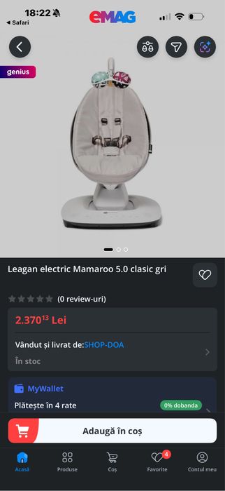 4moms MamaRoo 5 – Sage Green, aproape nou, folosit foarte puțin