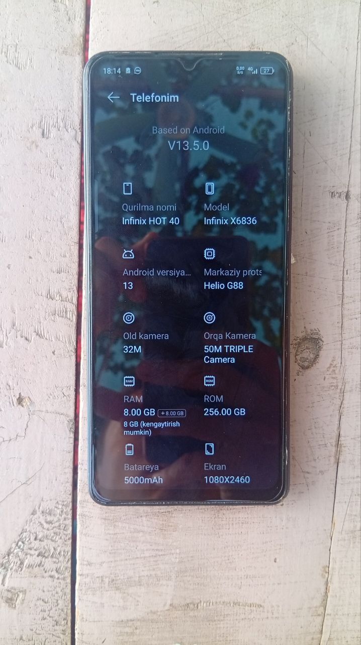 infinix hot 40 8/256 GB kar dak bor