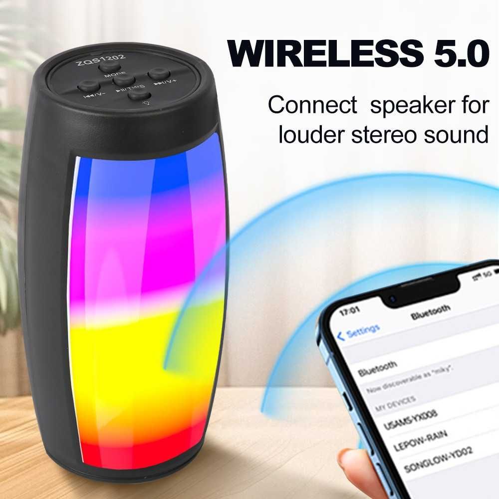 Преносима LED Bluetooth тонколона ZQS1202, Micro SD, USB, FM радио