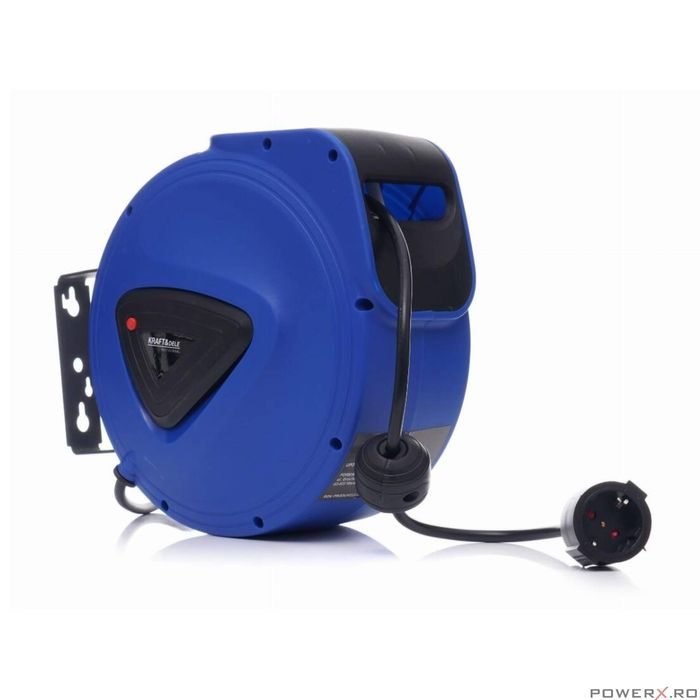 Cablu electric prelungitor, 15 m, pe tambur retractabil, Kraft