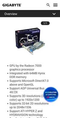 Placa video AGP VGA NVidia Gigabyte 64Mb Ati Radeon 7000