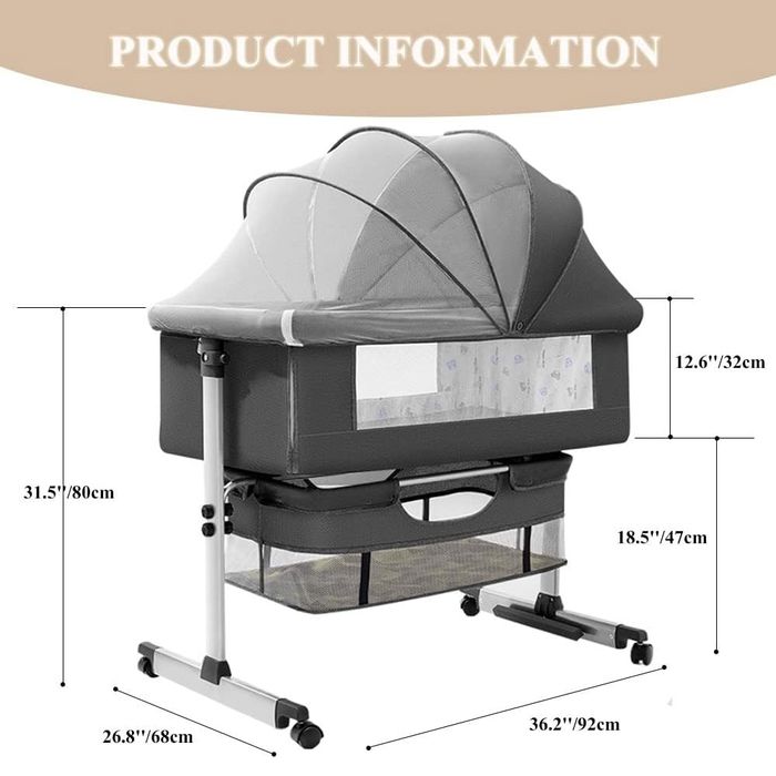 6-в-1 регулируемо бебешко креватче – люлка, креватче за пътуване, кош