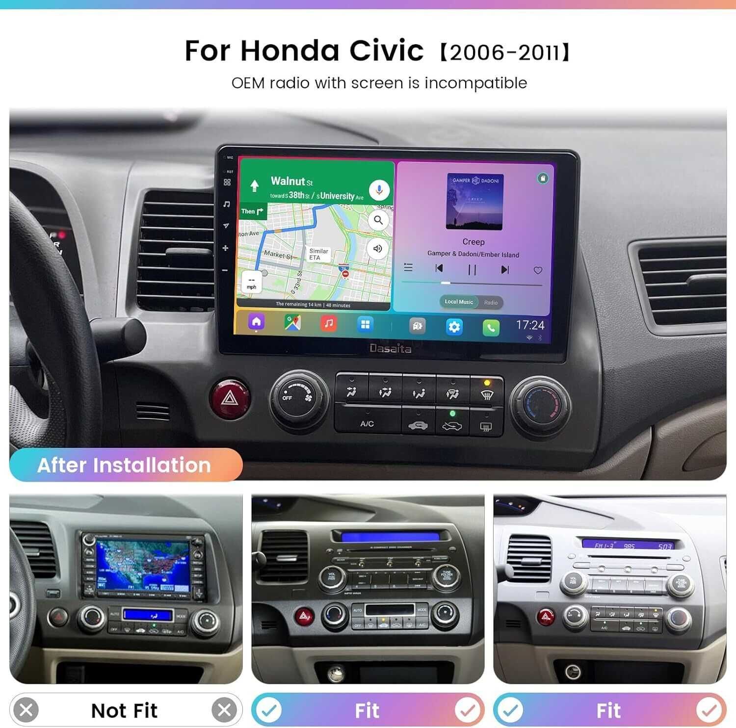 Навигация Двоен дин Мултимедия за Honda Civic Android Хонда Civic 10"
