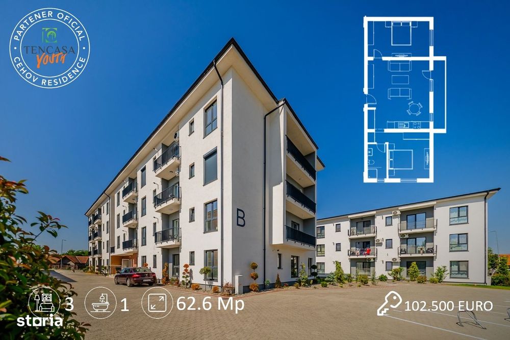 Apartament 3 camere- nou si luminos- Gradiste