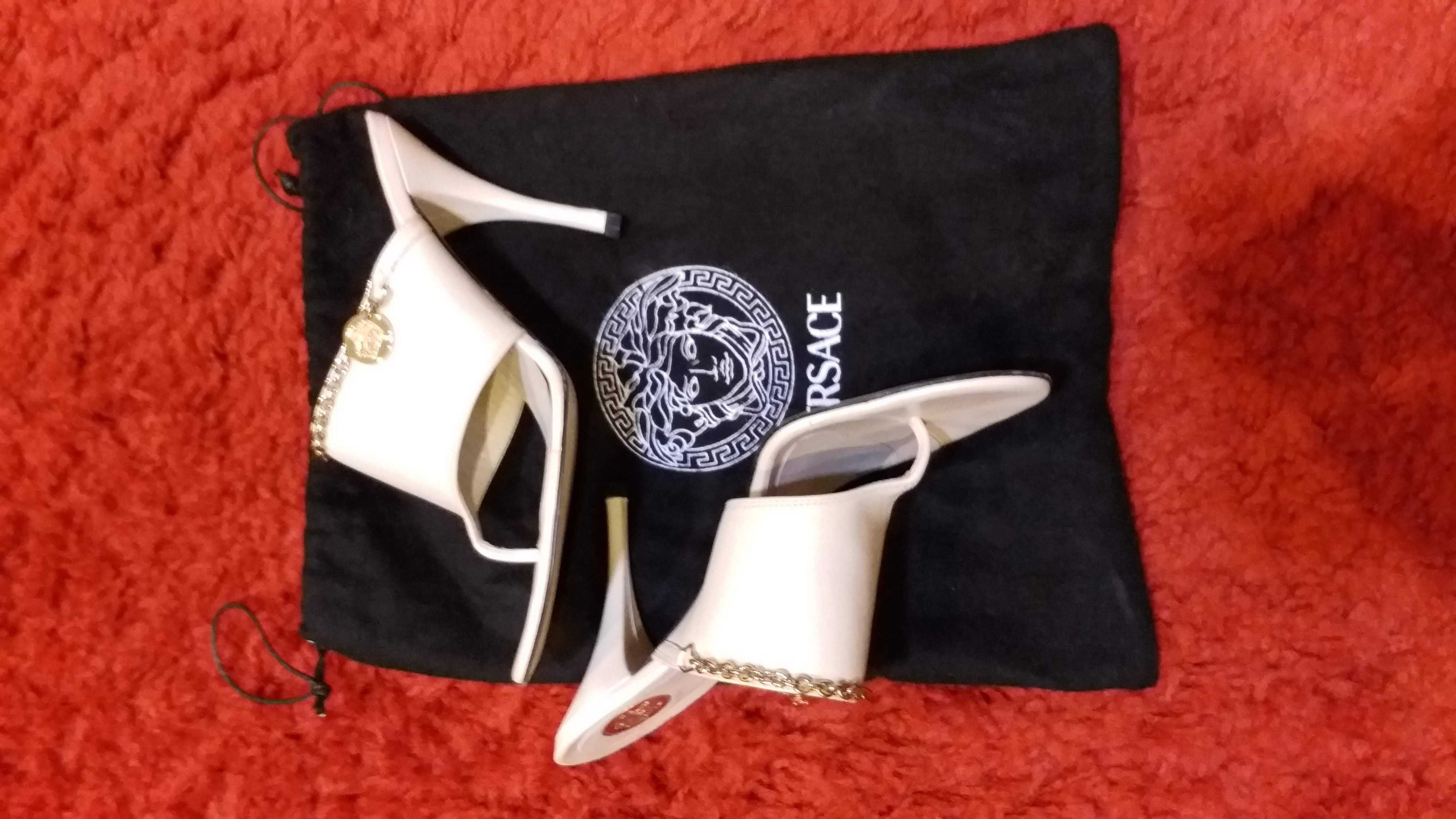 Papuci saboti Versace bej originali toc 1o cm