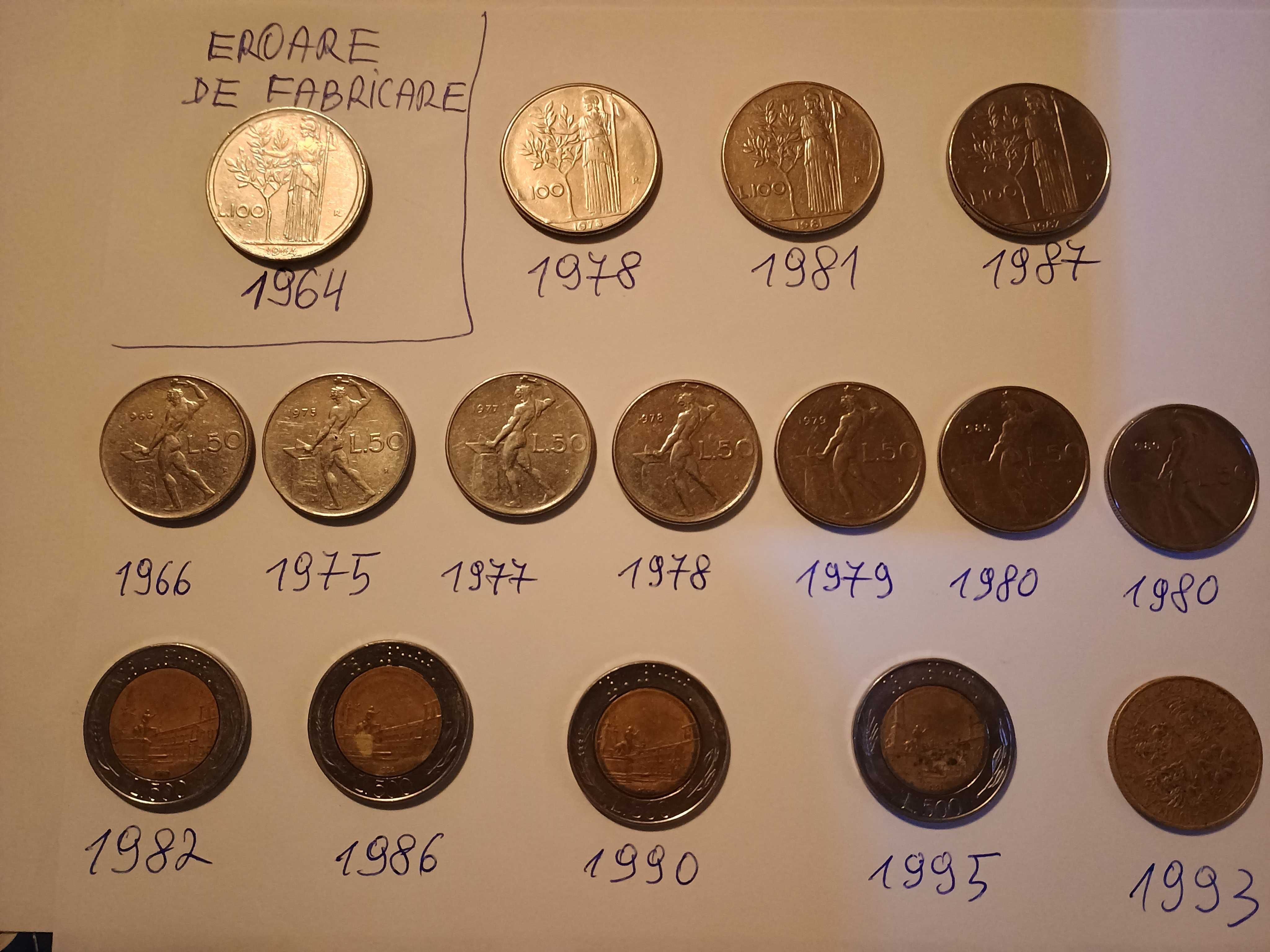 Moneda Republica Italiana 100 Lire 1964 (eroare de stantare)