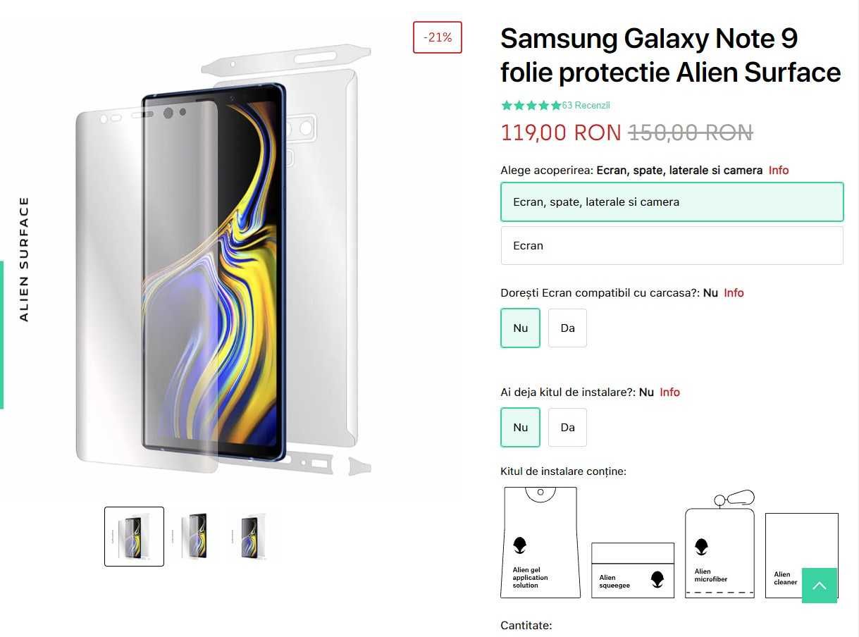 Accesorii Samsung Note 9 (cutie/DEX/folie Alien Surface/huse/baterii)
