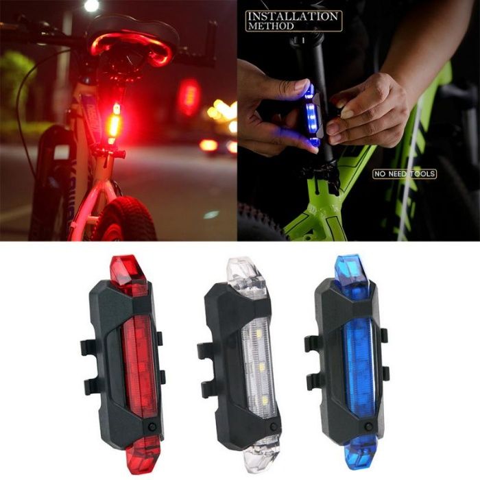 Stop lanterna far bicicleta USB rosu / alb / albastru trotineta
