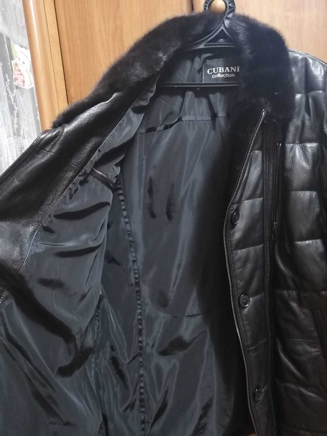 Продам мужскую натуральную кожаную куртку с воротником из меха норки