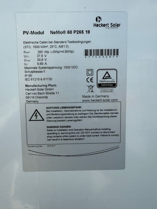 Panouri Fotovoltaice Heckert Solar NeMo® 60 P265 | Calitate Germana