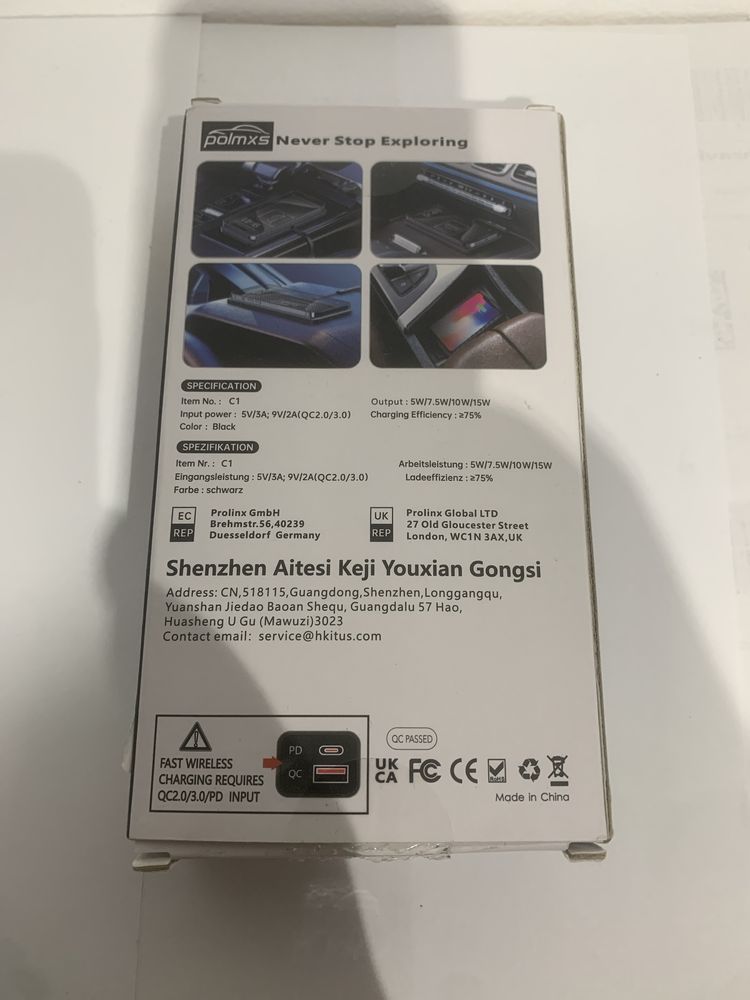 Încărcător mașină wireless Polmxs,15W QC 3.0 compatibil iPhone,Samsung