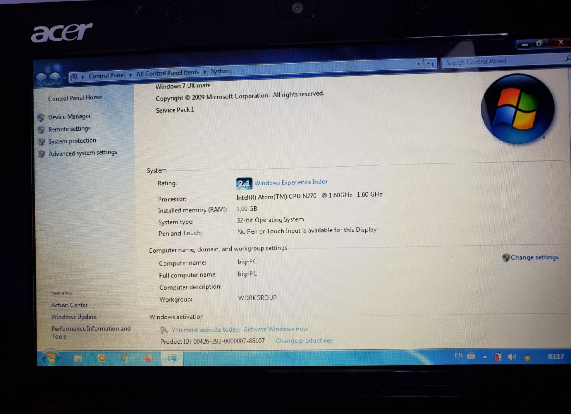 Laptop  Acer  zg5