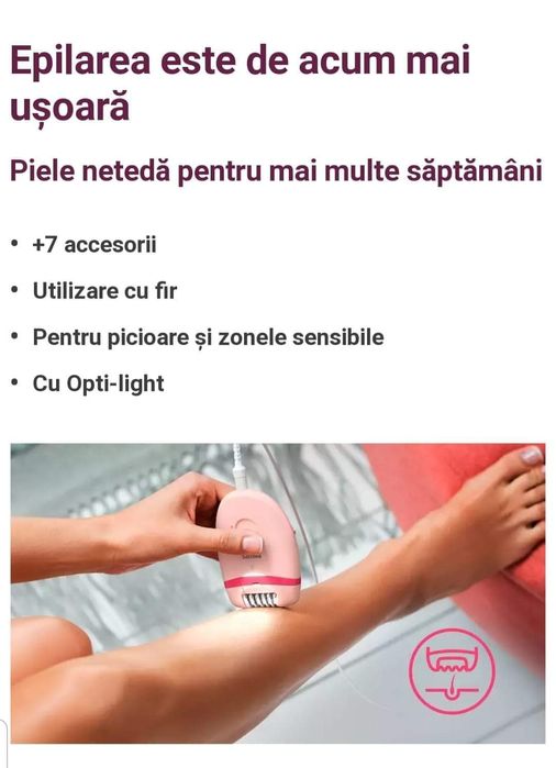 Epilator Philips Satinelle cu 7 accesorii.