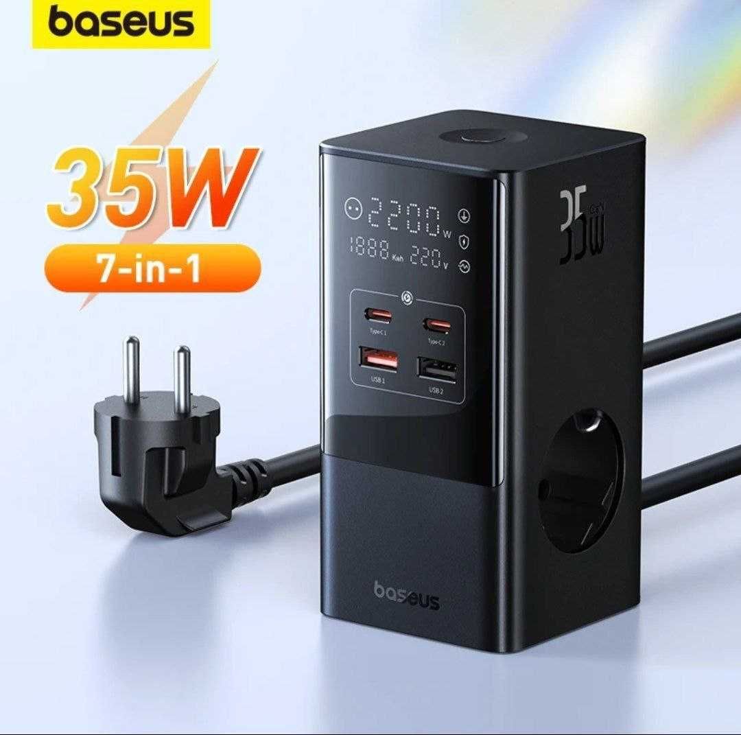 Baseus 35w Gan5 Pro с цифровым дисплеем и кнопкой и розеткой