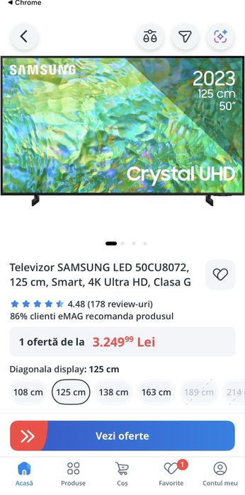 Televizor LED Smart SAMSUNG 50CU8072, Ultra HD 4K, HDR, 125cm