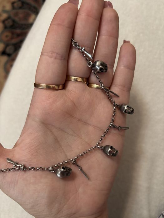 Rock Argint lant colier cu cranii si sabii