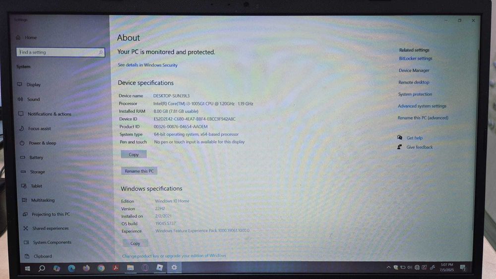 laptop intel core I3-1005G1