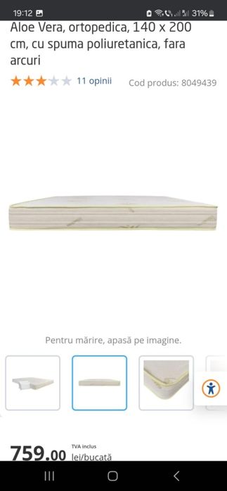 Saltea ortopedica 140/200 cm  Aloe Vera de la Dedeman.