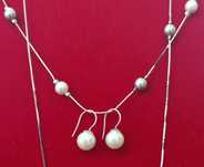 AG193,set argint 925,nou/marcat, colier 70 cm si cercei perla 13,7 gr