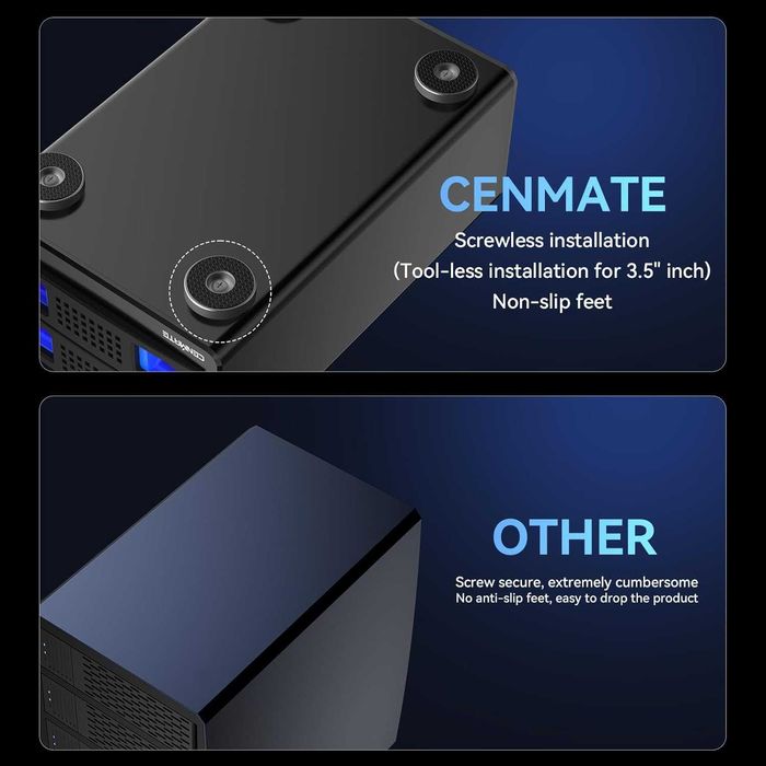CENMATE 2 Bay RAID кутия с вентилатор за 2.5/3.5" SATA HDD/SSD, 40 ТВ