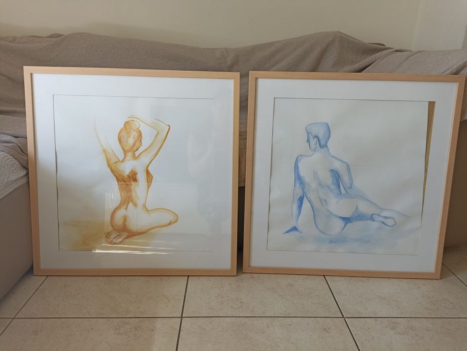 Set 2 tablouri noi acuarela cu ramă din lemn