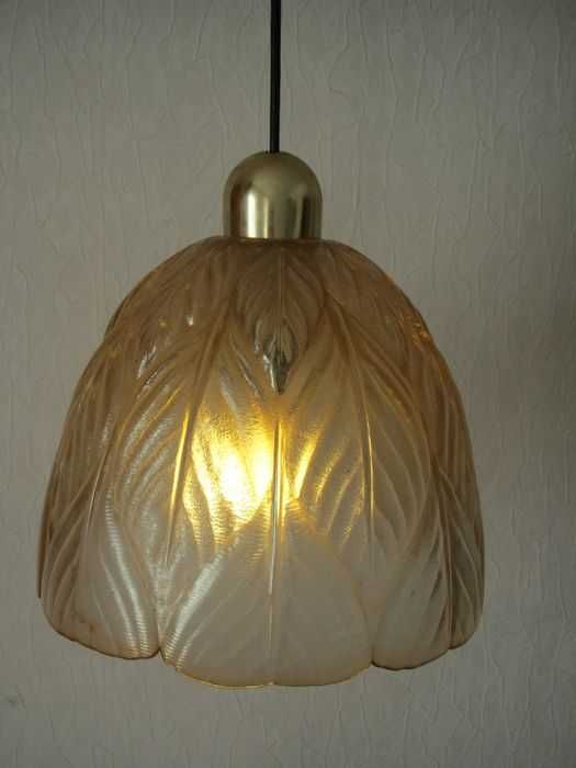 Lustra, MCM, Art Deco, sticlă Murano, alamă, Peill and Putzler vintage