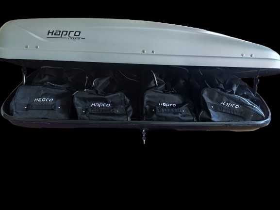 Автобокс Hapro Traxer 6.6, 410 л., сив мат – с чанти и бърз захват