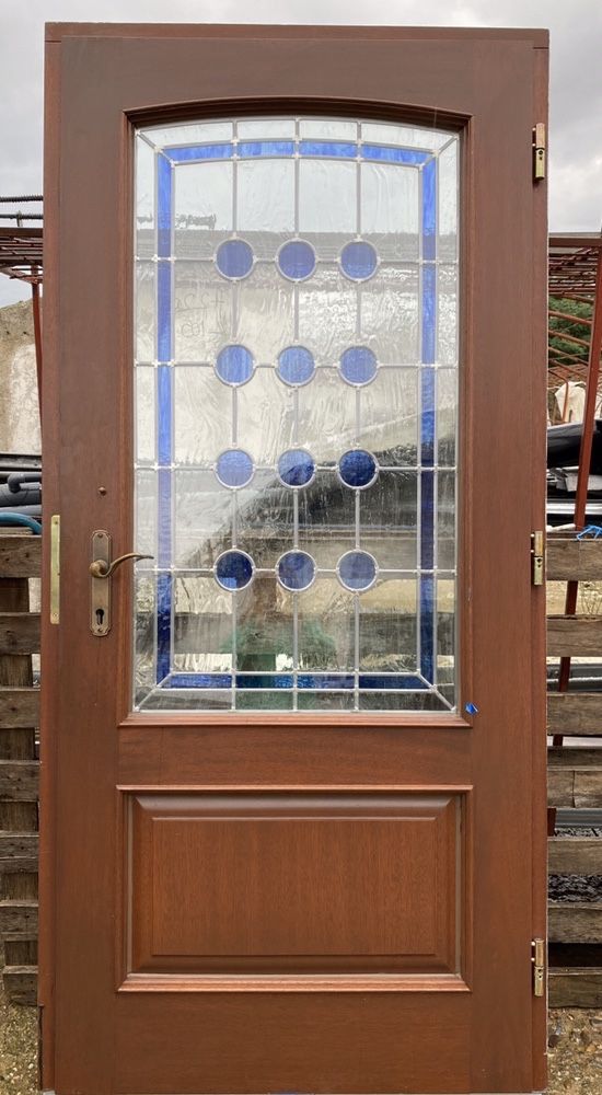 Usa casa vila firma intrare lemn geam vitraliu termopan H 220 x L 105