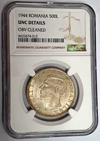 Monedă 500 lei 1944 - Mihai I | din argint | gradata NGC UNC