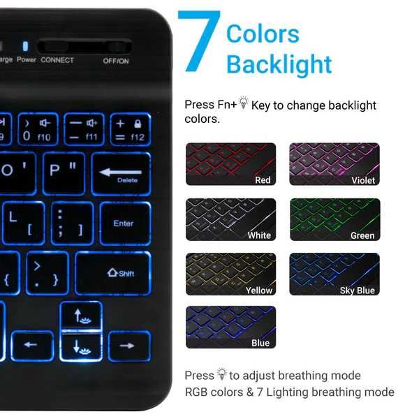 Универсална мини Bluetooth клавиатура с 7 цвята подсветка  TECPHILE